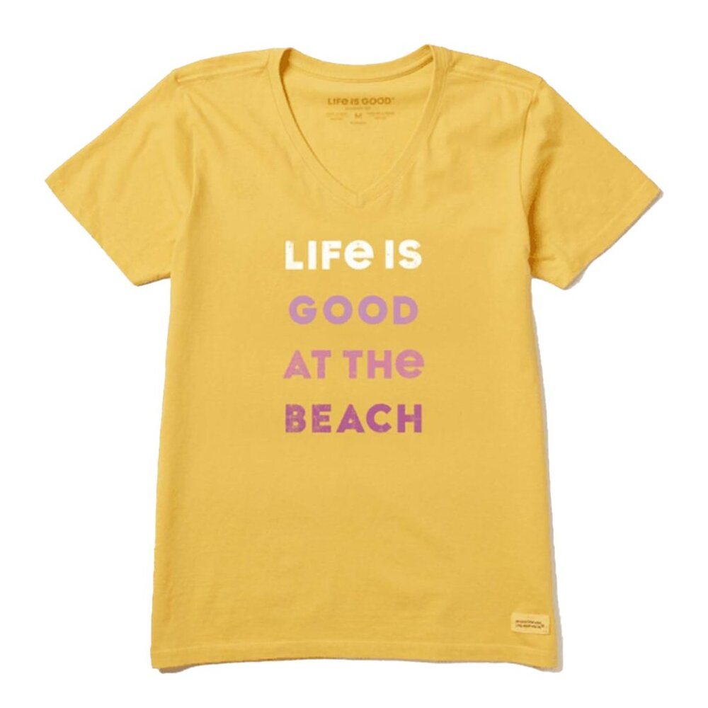 Life Is Good at the Beach Yellow Crusher Tee T-Shirt — Women’s Size S